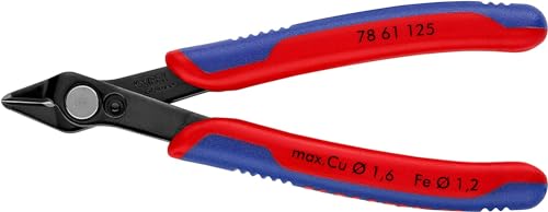 KNIPEX Electronic Super Knips, Elektronik-Seitenschneider für weiche Drähte und Lichtwellenleiter LWL, Rostschutz brüniert, 125 mm, 78 61 125, Rot/blau