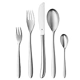 WMF Silk Vorteils Besteck Set 12 Personen, Essbesteck 60 teilig, Monobloc-Messer, Cromargan Edelstahl mattiert, spülmaschinenfest