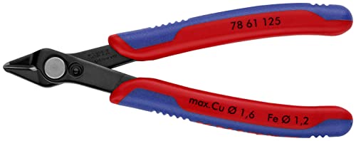 KNIPEX Electronic Super Knips, Elektronik-Seitenschneider für weiche Drähte und Lichtwellenleiter LWL, Rostschutz brüniert, 125 mm 78 61 125