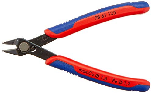 KNIPEX Electronic Super Knips, Elektronik-Seitenschneider für weiche Drähte und Lichtwellenleiter LWL, Rostschutz brüniert, 125 mm, 78 61 125