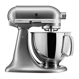 KitchenAid Küchenmaschine I Artisan I Kippbarem Food Processor I Teigknetmaschine mit 5 Zubehör | 2 Schüsseln aus Edelstahl | 4.8 L | Silber