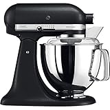 KitchenAid Küchenmaschine I Artisan I Kippbarem Food Processor I Teigknetmaschine mit 5 Zubehör | 2 Schüsseln aus Edelstahl | 4.8 L | Schwarz