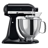 KitchenAid Küchenmaschine I Artisan I Kippbarem Food Processor I Teigknetmaschine mit 5 Zubehör | 2 Schüsseln aus Edelstahl | 4.8 L | Schwarz