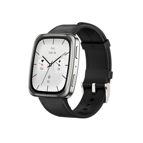 Amazfit Active 2 Smartwatch 1,75' AMOLED-Display, Offline-Karten mit GPS, 10 Tage Akku, 160+ Sportmodi, Wasserfest, Herzfrequenz & Schlaftracker für Android & iPhone, Schwarzes Lederarmband