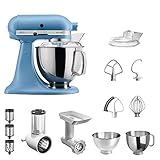 KitchenAid Artisan Küchenmaschine Vintage Blue im Starter-Set inkl. Gemüseschneider, Fleischwolf und vielem Zubehör, 5KSM175PSEVB