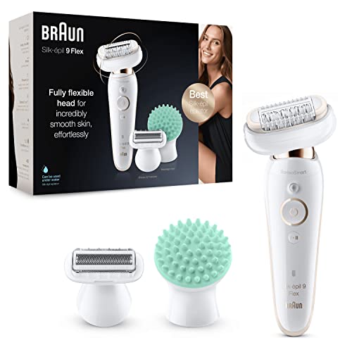 Braun Silk-épil 9 Flex Beauty-Set, Epilierer Damen / Haarentferner, rutschfester Handgriff und Druckkontrolle, mit flexiblem Kopf für einfachere Haarentfernung, Geschenk Frau, 9020, weiß/gold