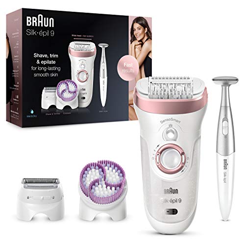 Braun Silk-épil 9 Epilierer Damen / Haarentferner für langanhaltende Haarentfernung, inkl. Bikinitrimmer (Haartrimmer Intimbereich), 9-980, weiß/roségold