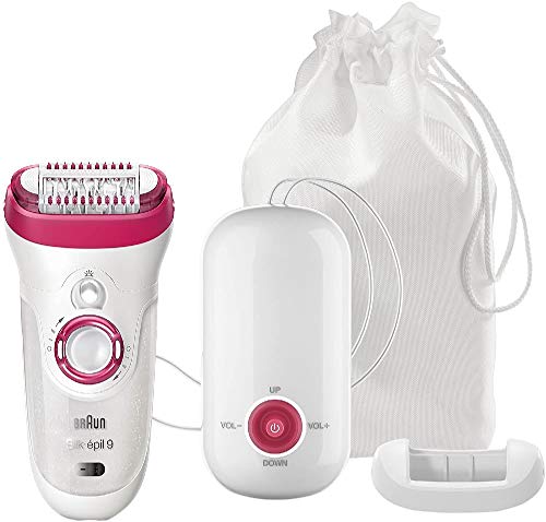 Braun Silk-épil 9 Epilierer 9-527, mit 3 Extras, inkl. Duschradio, Geschenkset, weiß/pink