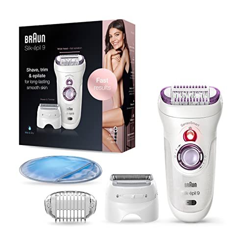 Braun Silk-épil 9 Epilierer Damen / Haarentferner für langanhaltende Haarentfernung, inklusive Rasier- und Trimmeraufsatz, 9-710, weiß/lila