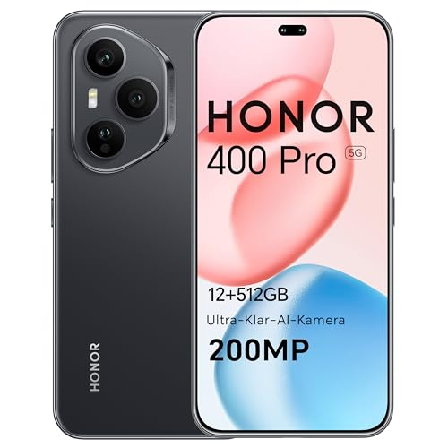 HONOR 400 Pro Smartphone 5G, 512GB/12GB RAM, Simlockfrei Android-Handy ohne Vertrag (6,7 Zoll Display, 200MP+50MP+12MP Dreifach-Rückkamera, Dual SIM, NFC, Android 15), Midnight Black