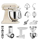 KitchenAid Artisan Küchenmaschine Starter Paket 5KSM175PSEAC inkl. Gemüseschneider Fleischwolf und vielem Zubehör (Creme)