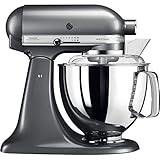 KitchenAid Küchenmaschine I Artisan I Kippbarem Food Processor I Teigknetmaschine mit 5 Zubehör | 2 Schüsseln aus Edelstahl | 4.8 L | Grau