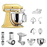 KitchenAid Küchenmaschine Artisan 5KSM175 STARTER PAKET inkl. Gemüseschneider Fleischwolf und Standardzubehör Dein Einstieg in die KitchenAid Welt (Pastellgelb)