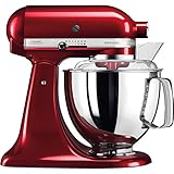 KitchenAid Küchenmaschine I Artisan I Kippbarem Food Processor I Teigknetmaschine mit 5 Zubehör | 2 Schüsseln aus Edelstahl | 4.8 L | Liebesapfel Rot